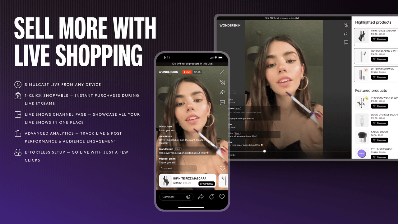 Live shopping, simulcast, real-time shopping, Livemeup, Tolstoy