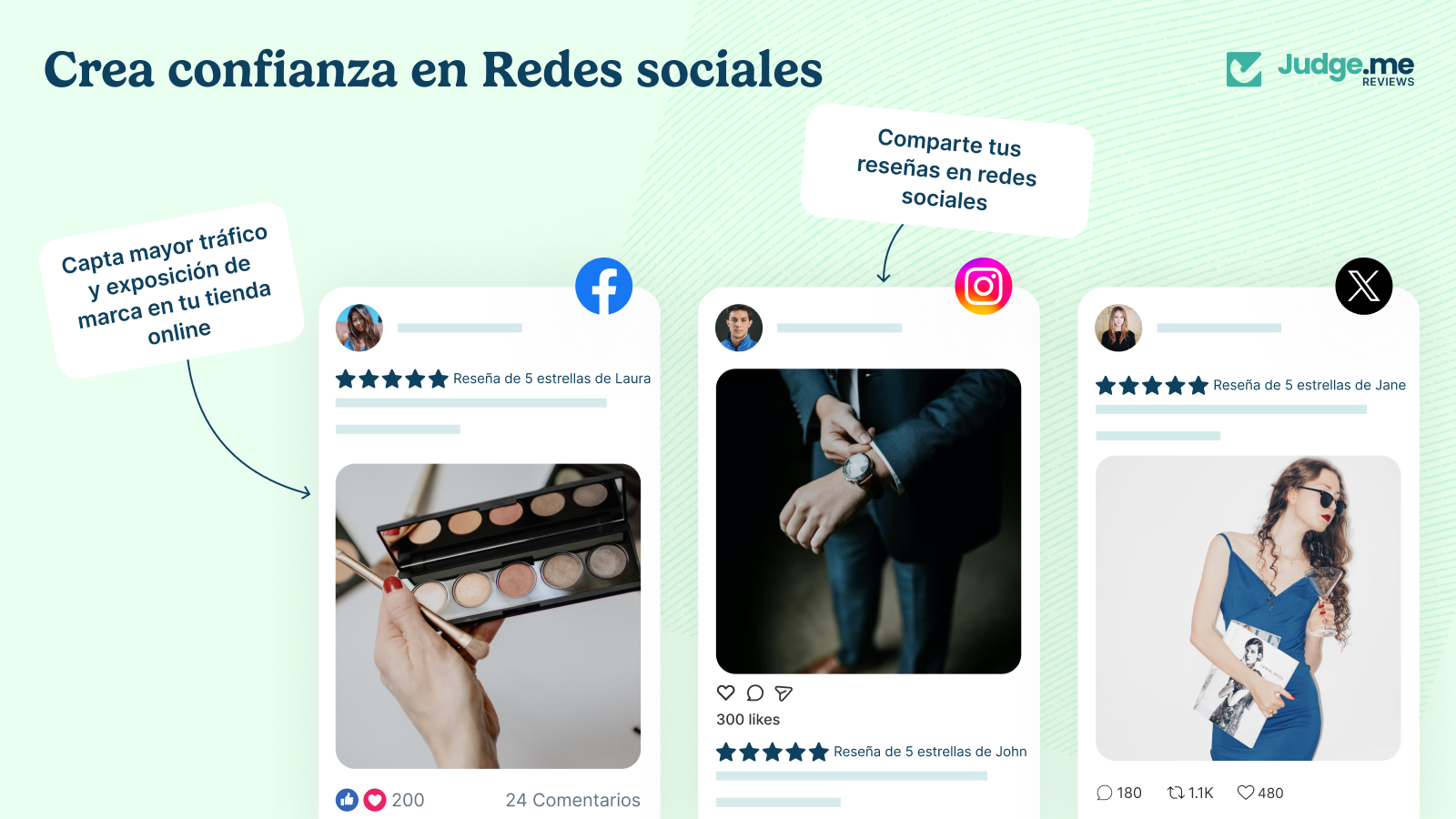 Comparte reseñas en redes sociales. Capta tráfico en FB e IG