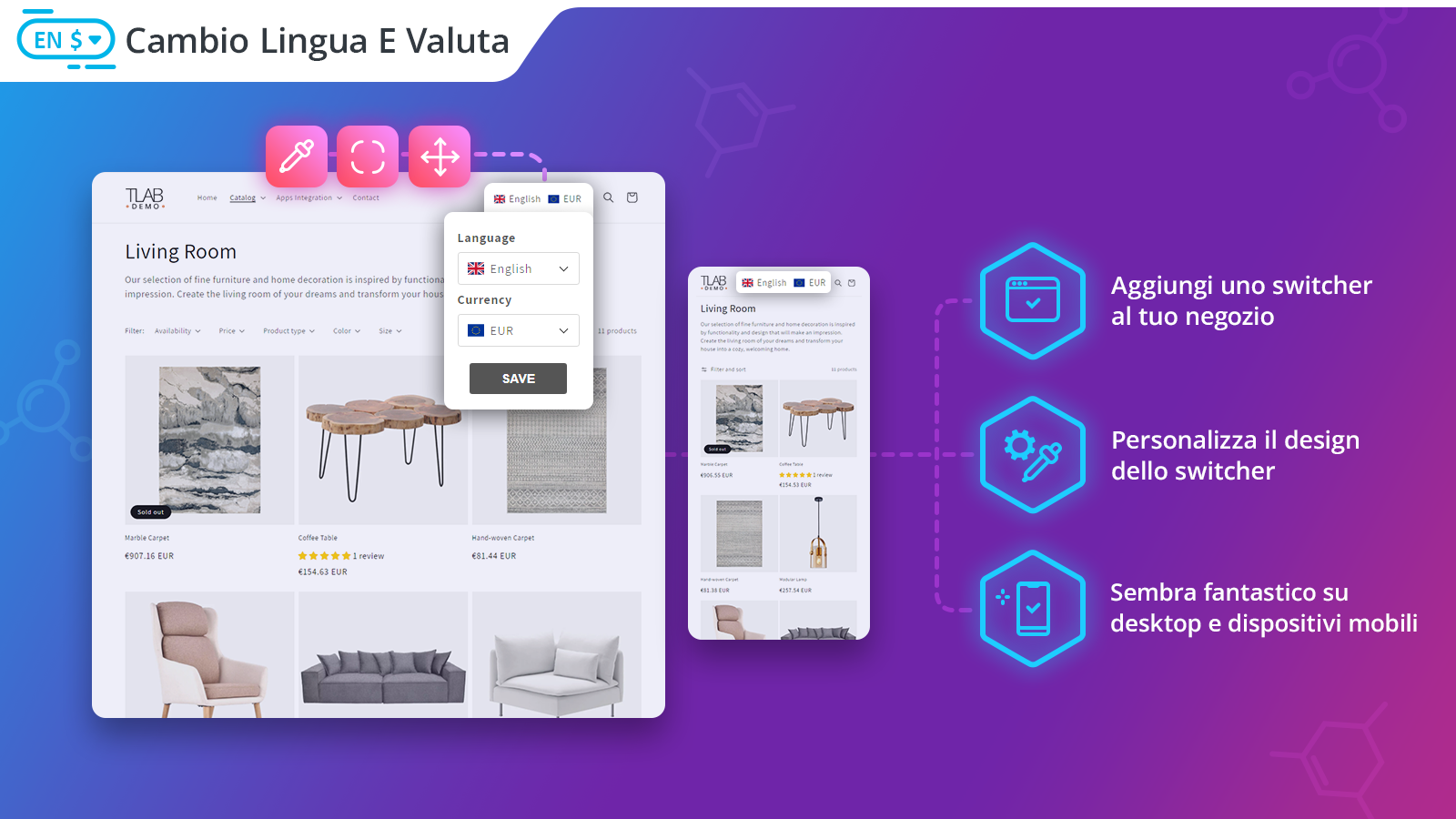 Cambio lingua e valuta