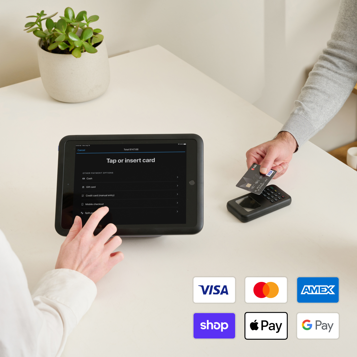 Customer paying on a laptop with Visa, Mastercard, American Express, Shop Pay, Apple Pay, Google Pay, and more