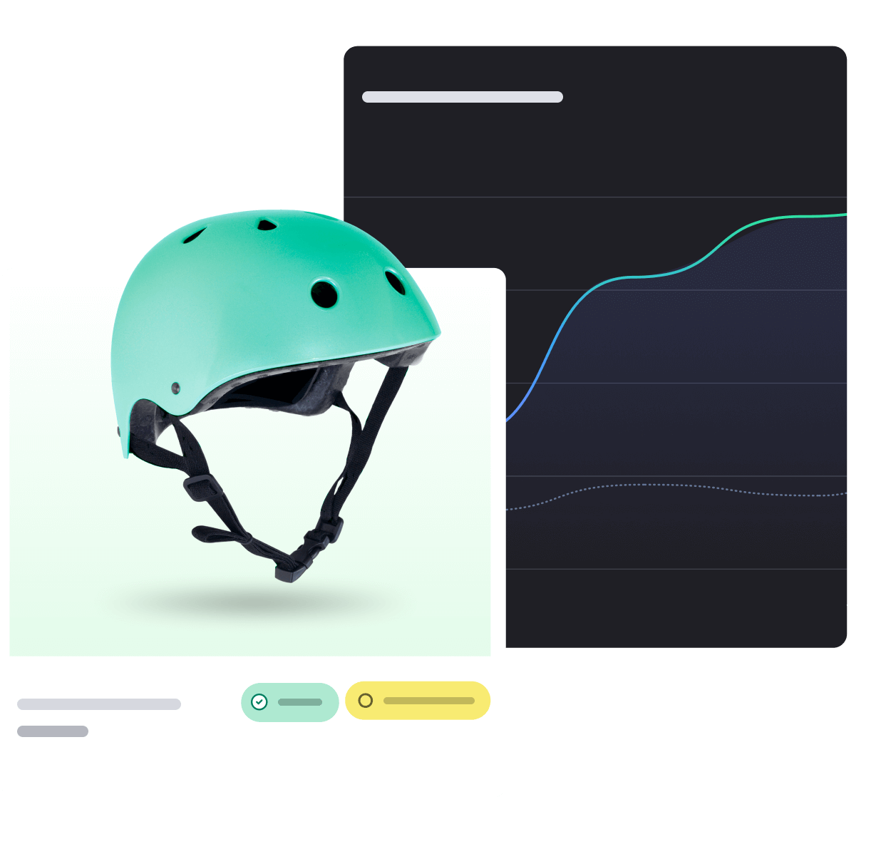 Sample helmet product with Total Sales graph behind it.