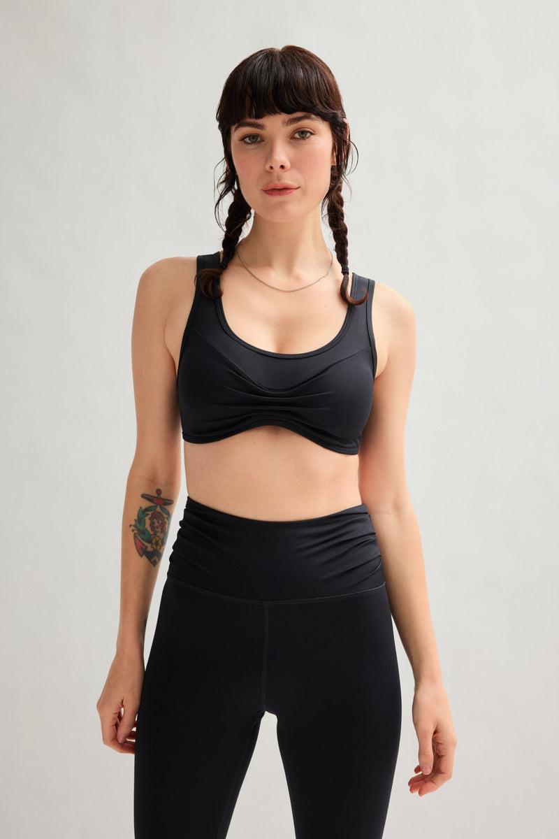 Black Kiki Pleated Bra