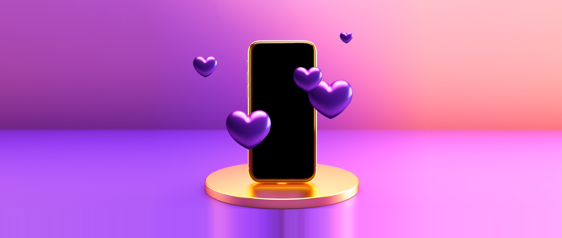 smartphone with heart shapes bubbles floating around it