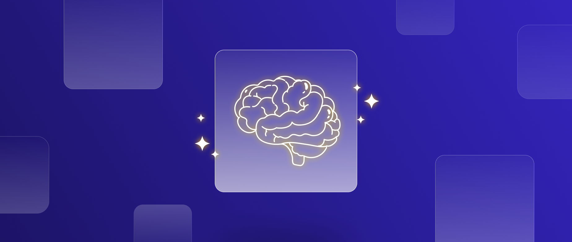 Illustration of a brain within a button, surrounded by Google Gemini stars, representing Google Gemini