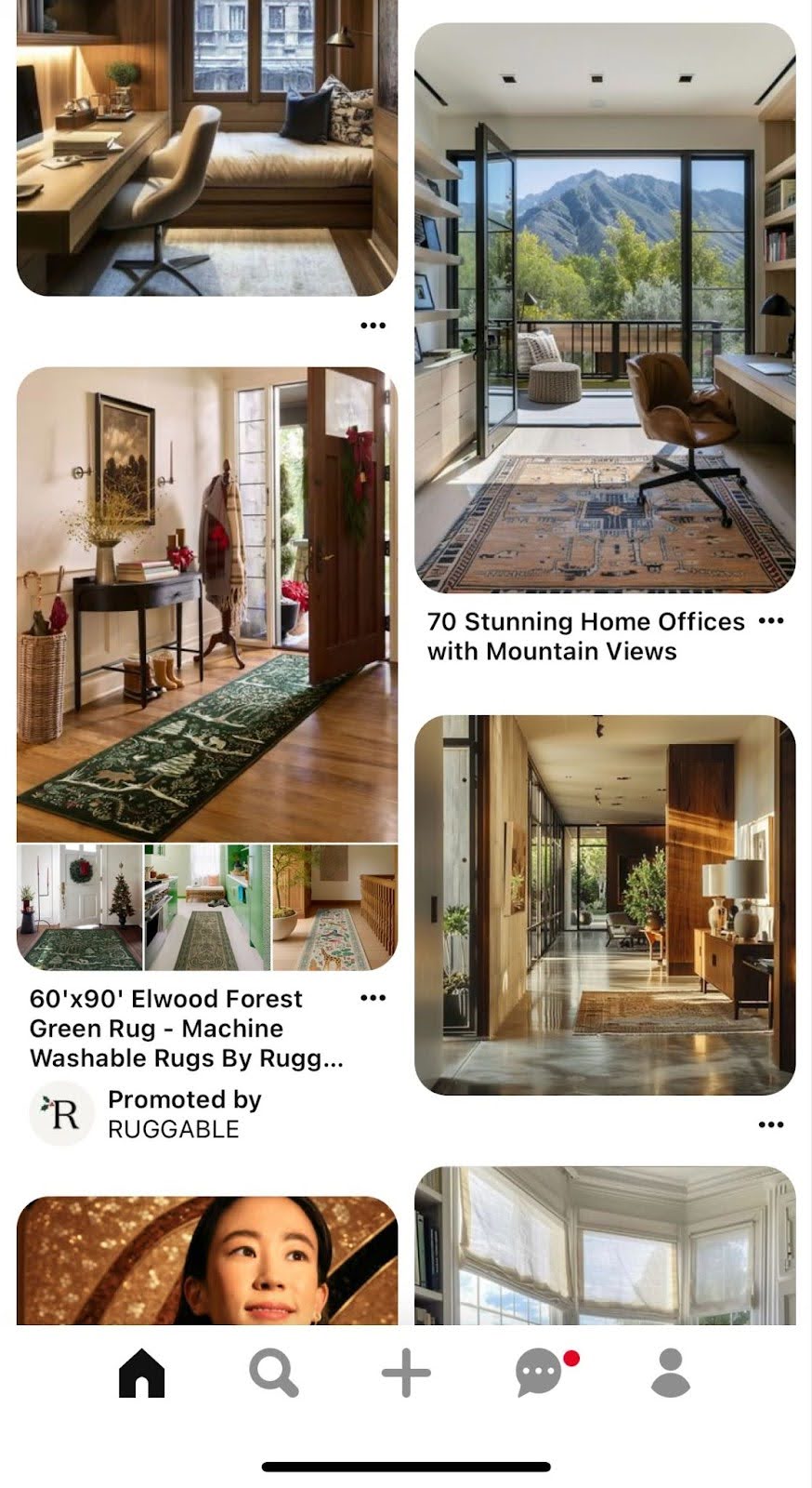 A promoted Ruggable pin shows off one of the brand’s rugs users can buy.