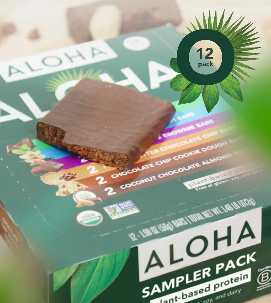 A sample pack of ALOHA protein bars