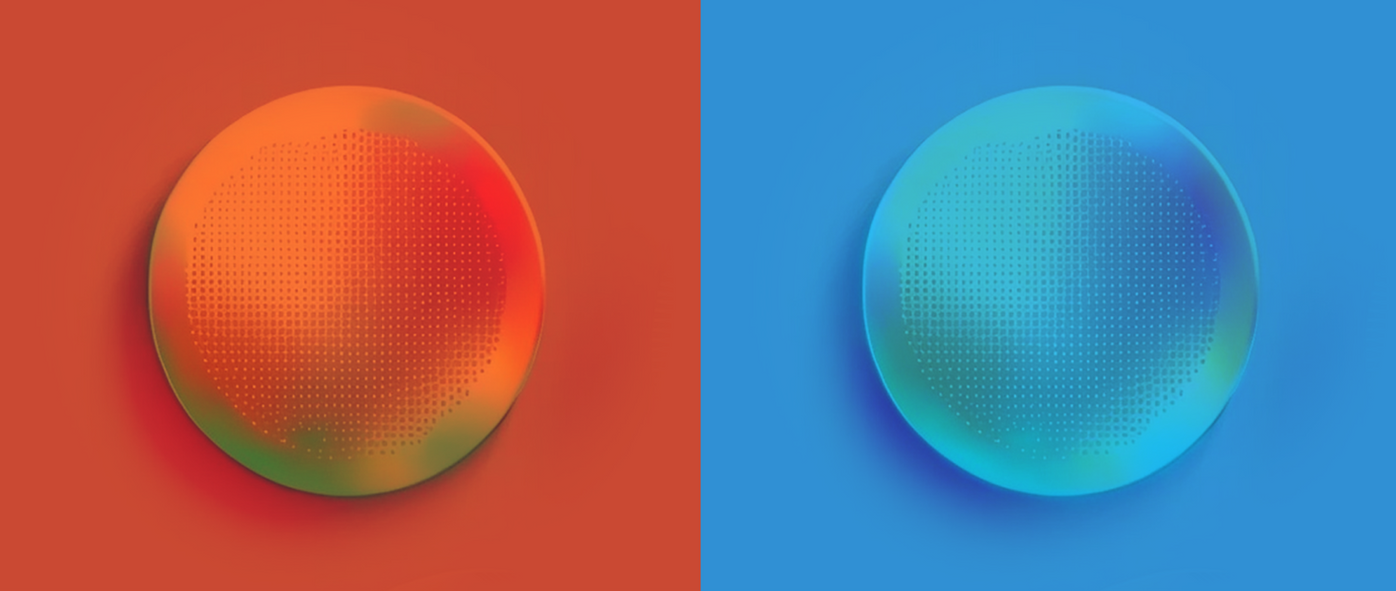 Two side-by-side circles, red on the left and blue on the right: competitive strategy.