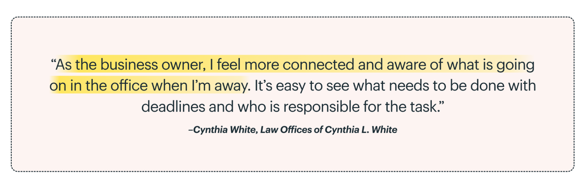 Basecamp customer testimonial with the hardest hitting point highlighted in yellow.