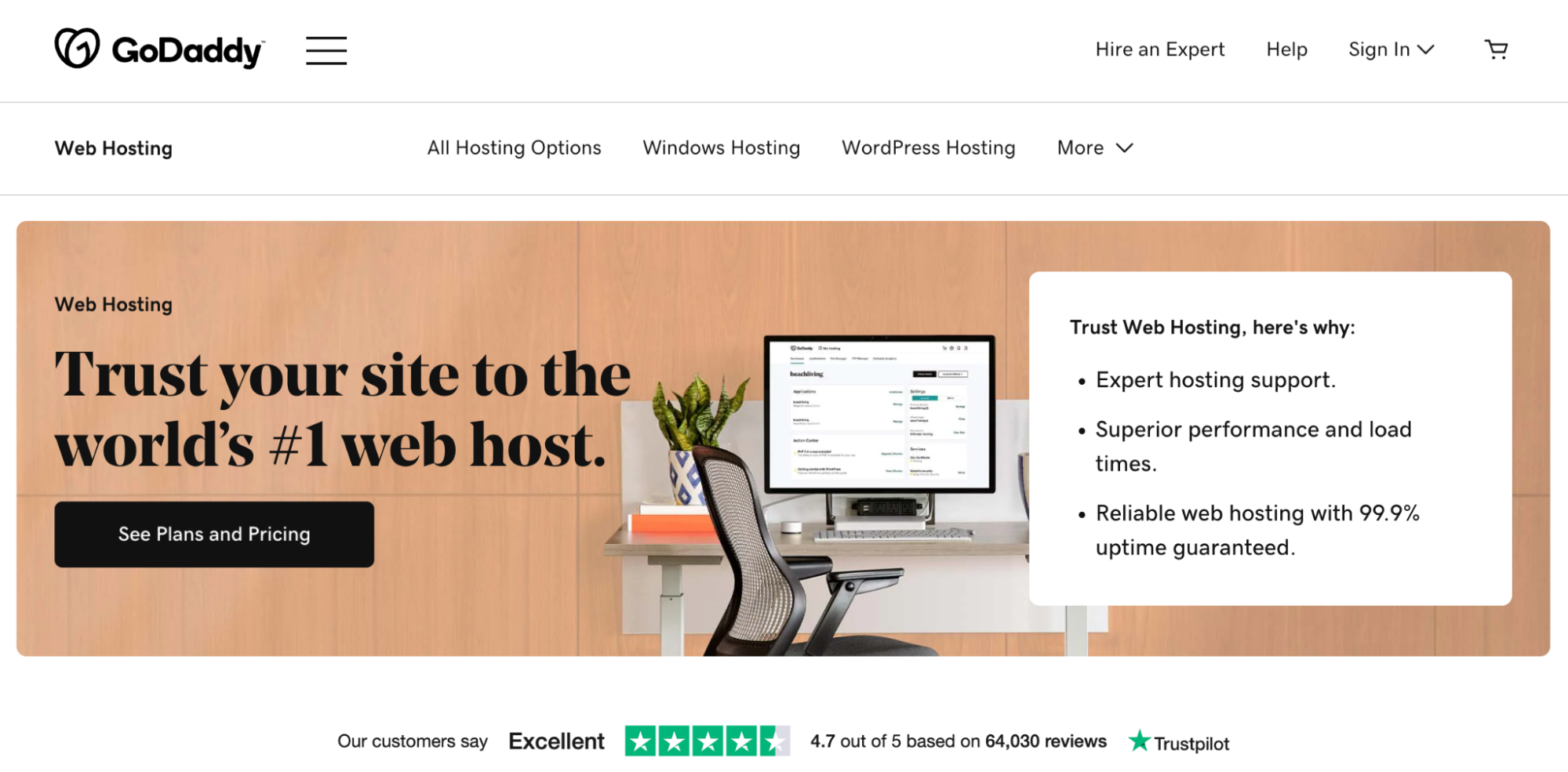 GoDaddy ecommerce hosting provider homepage