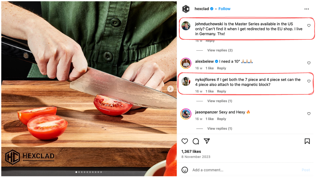 Hexclad can get content inspiration from its social media comments