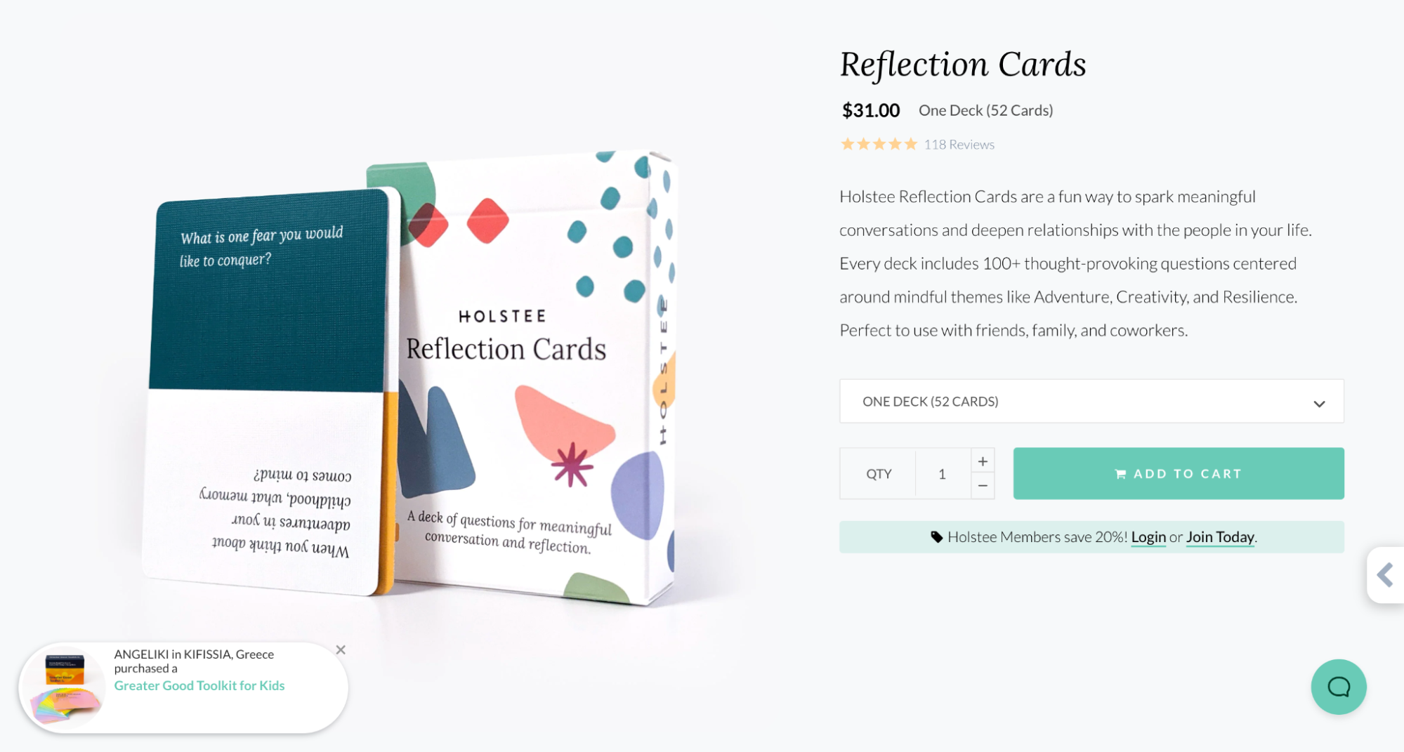 Holstee’s Reflection Cards’ product page details the product’s use case with text and videos.