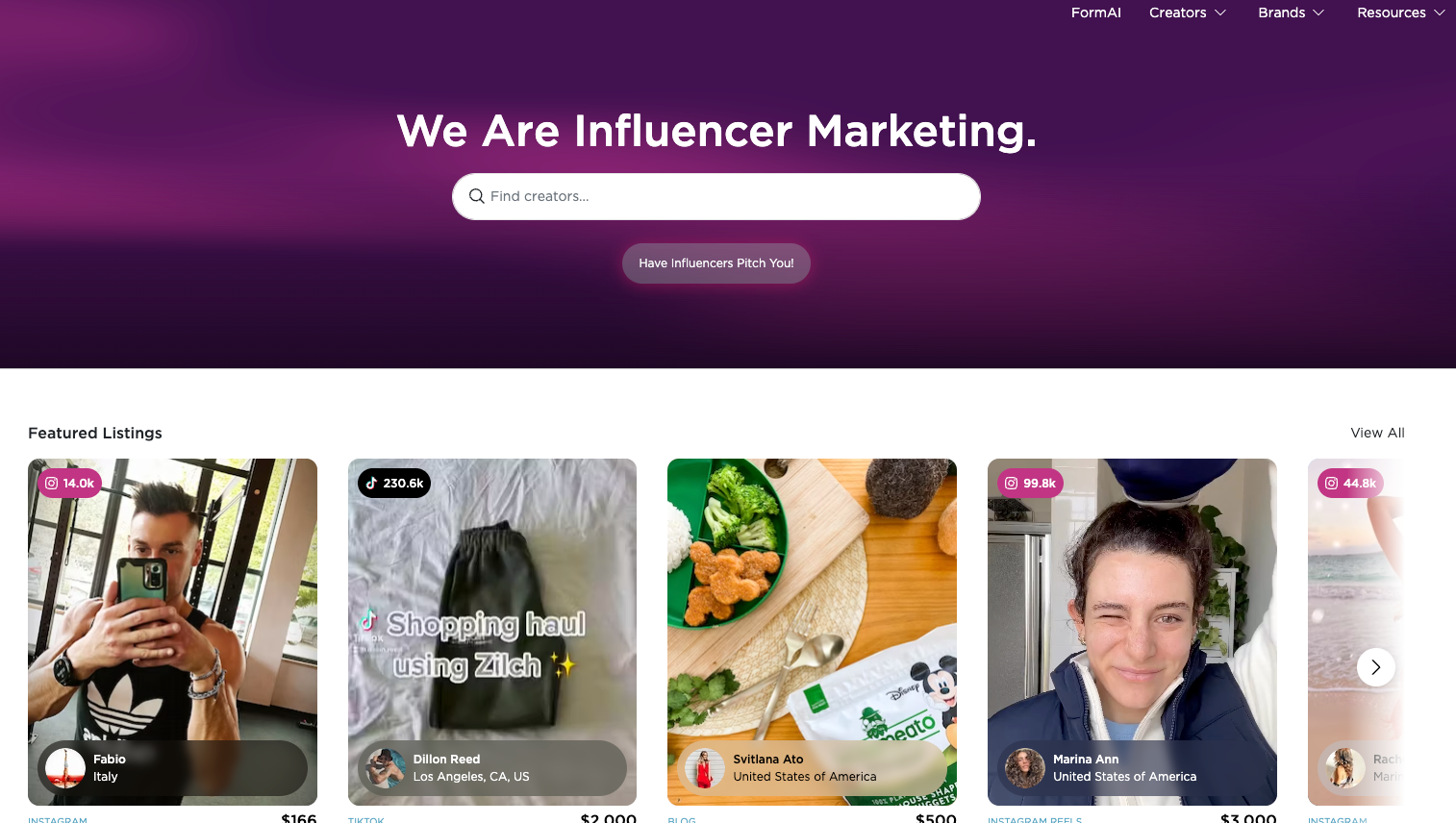 Photos of influencer profile listings in the IZEA Flex database.