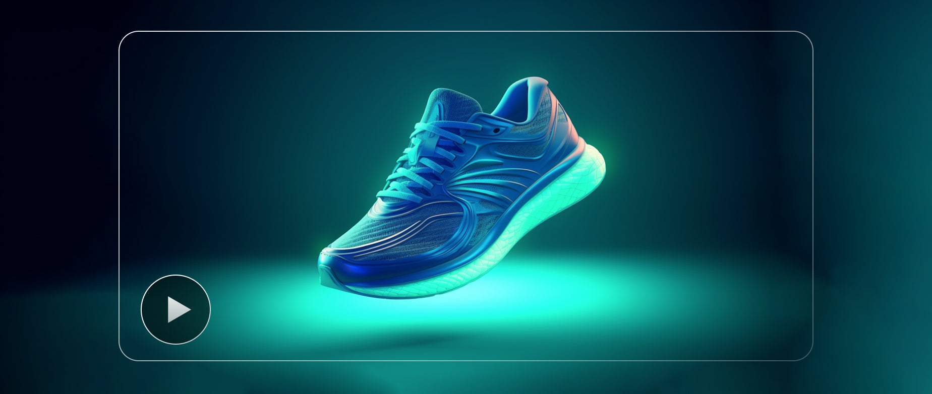 a sneaker within a video frame with a play button illustrating shoppable video