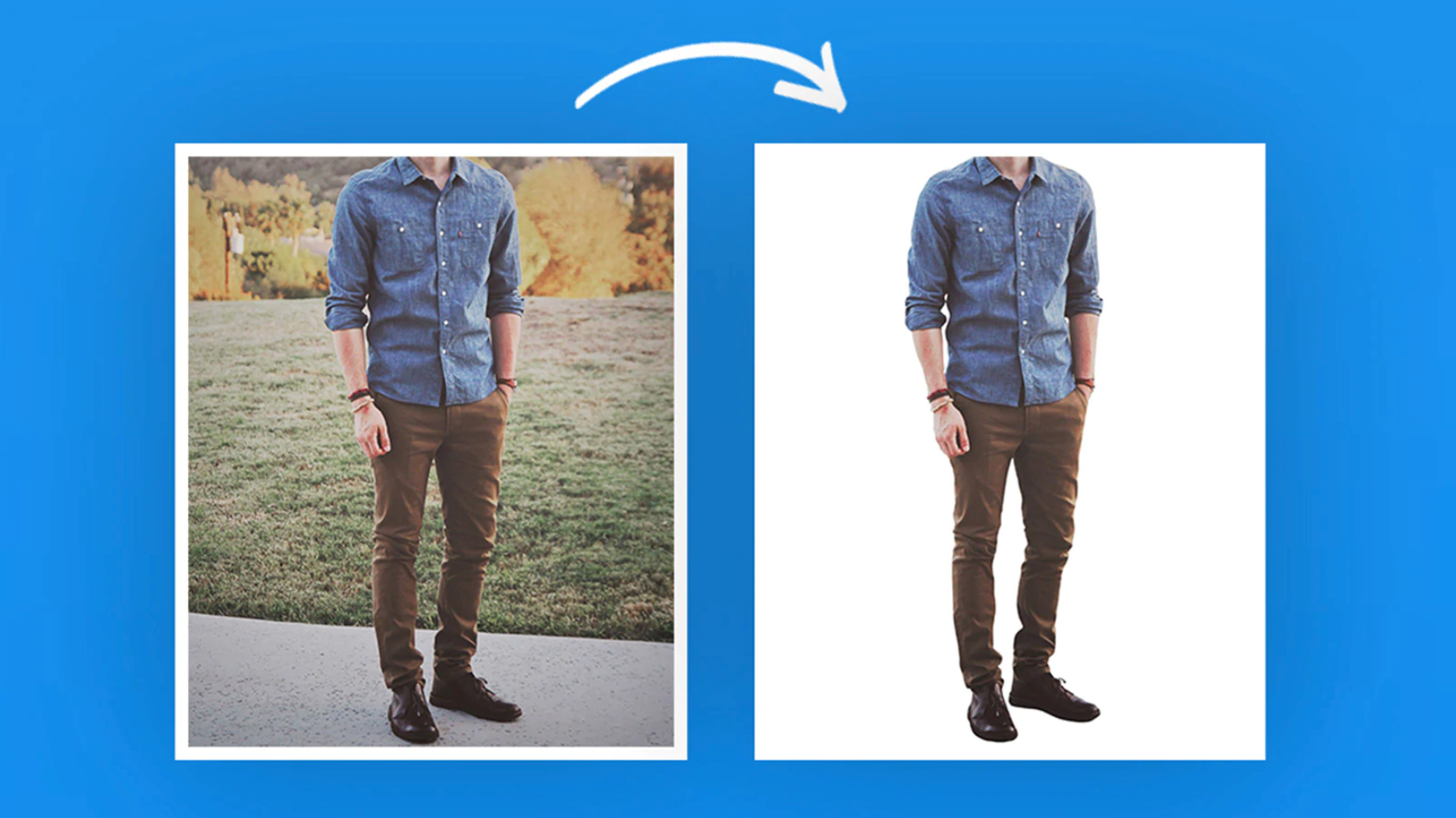 AI-powered Pxl Photo Background Remover removes park background of apparel product photo.