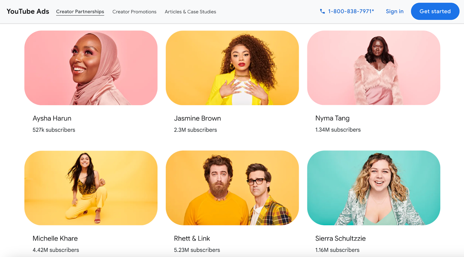 Screenshot of YouTube ads partnerships page