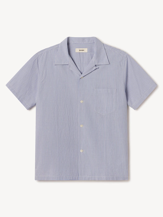 French Blue/White Double Stripe Wornwell One Pocket Shirt - Product Flat