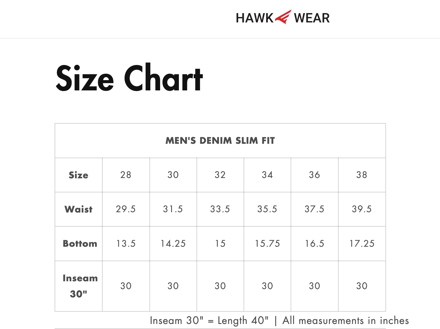Size chart