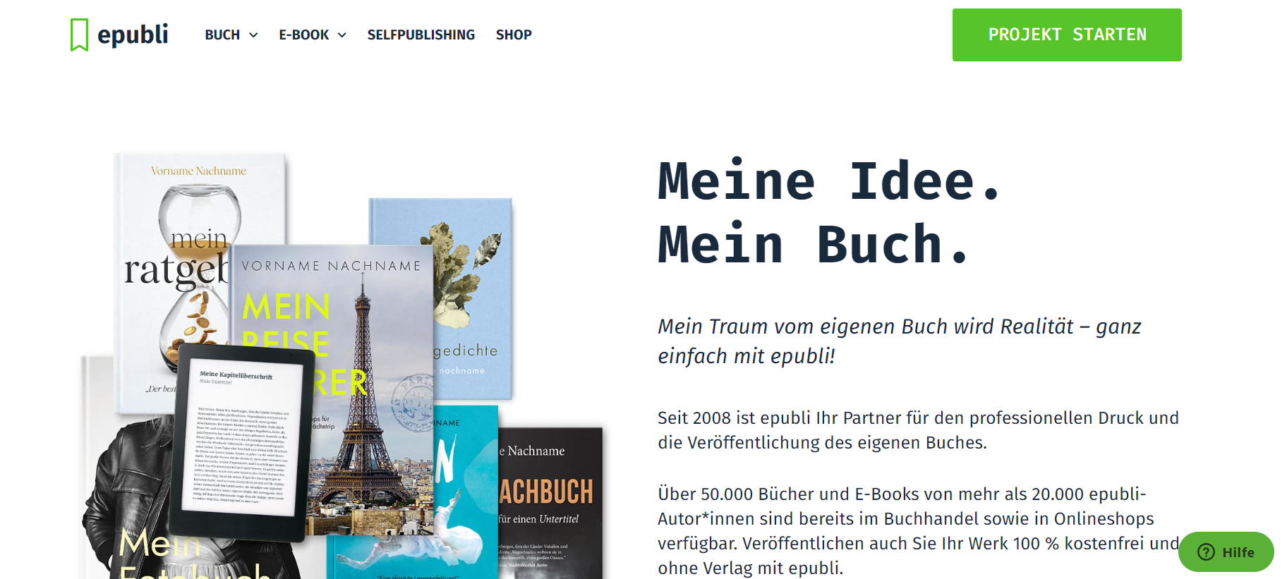 Screenshot der epubli Seite.
