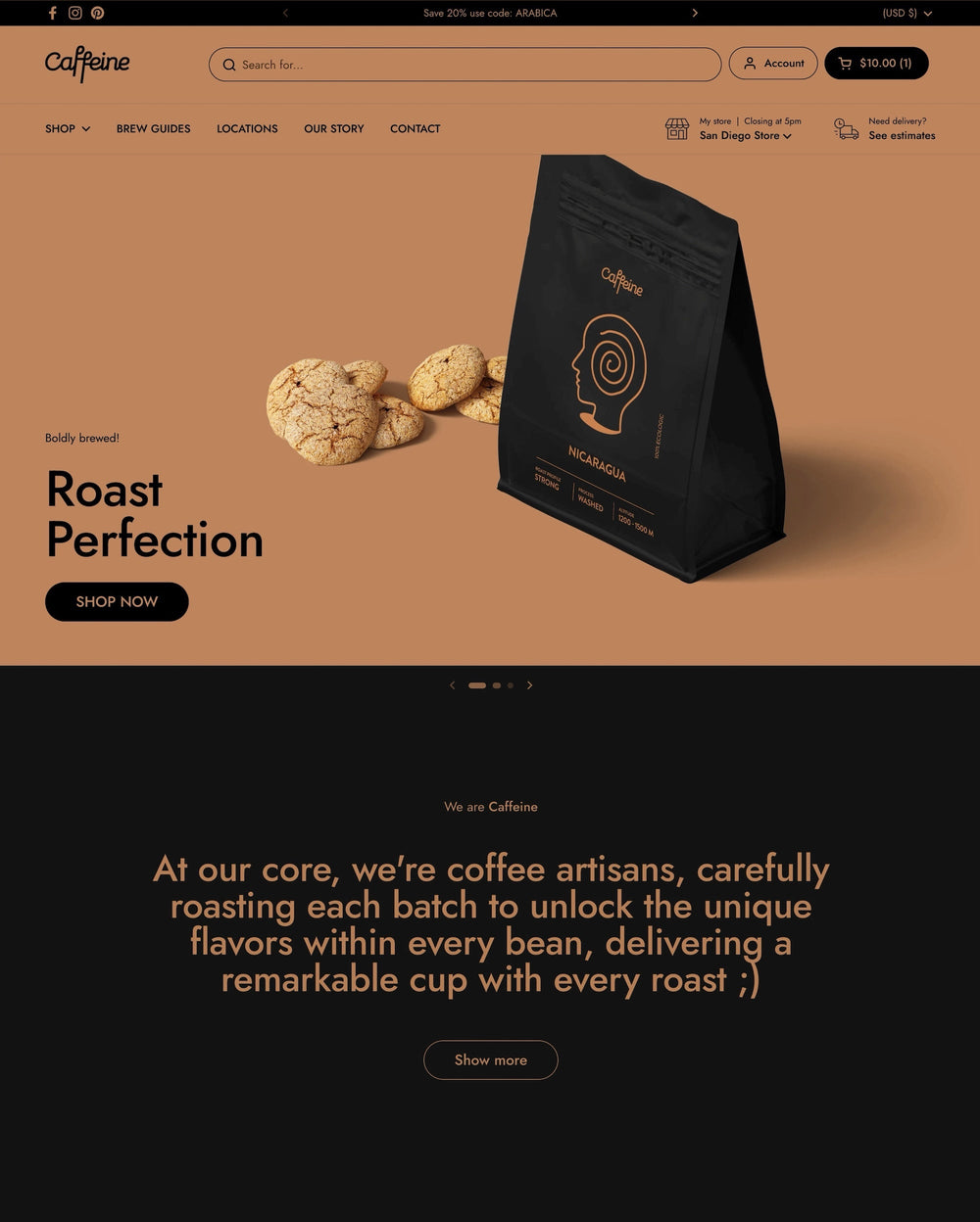 Desktop preview for Local in the "Caffeine" style